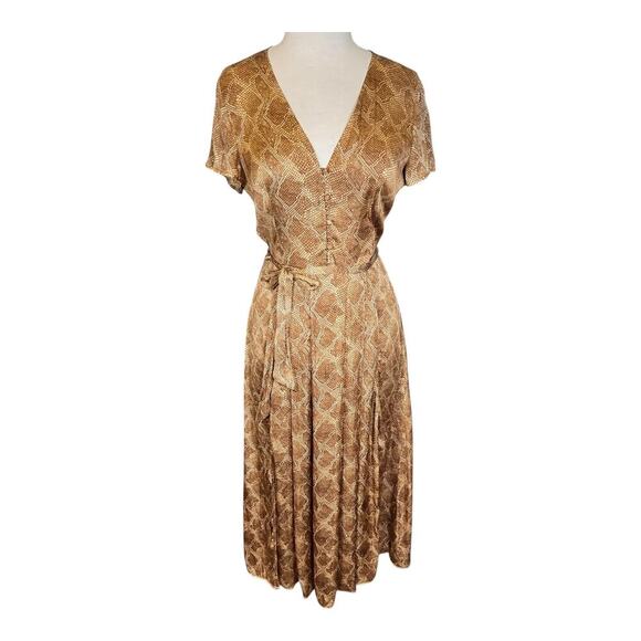 Paige Alayna Snakeskin Print Midi Dress in Bronze Size Small NWOT Belted Satin - Picture 3 of 16